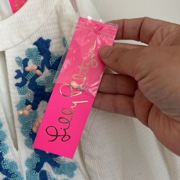 Lilly Pulitzer Women Jena White beaded coral shift dress with Embroidery 6 NWT! - Picture 7 of 13